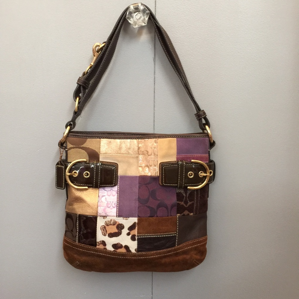 Vintage Coach Purple Brown Gallery Patchwork Tote